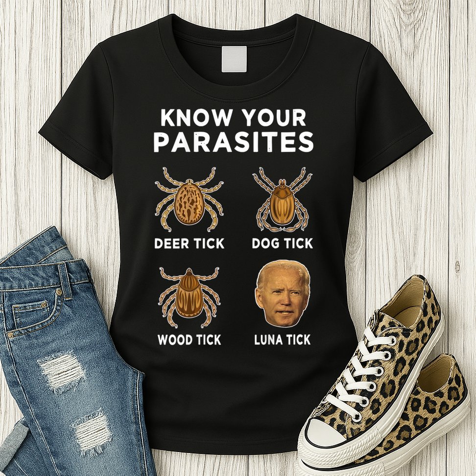 Know Your Parasites Funny Anti Joe Biden (On Back) Womens T-Shirt