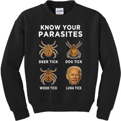 Know Your Parasites Funny Anti Joe Biden (On Back) Kids Sweatshirt