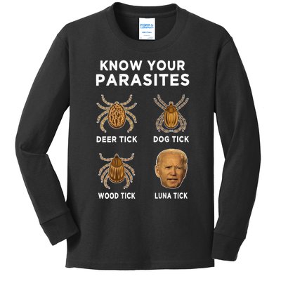 Know Your Parasites Funny Anti Joe Biden (On Back) Kids Long Sleeve Shirt