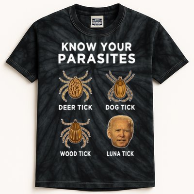 Know Your Parasites Funny Anti Joe Biden (On Back) Kids Tie-Dye T-Shirt