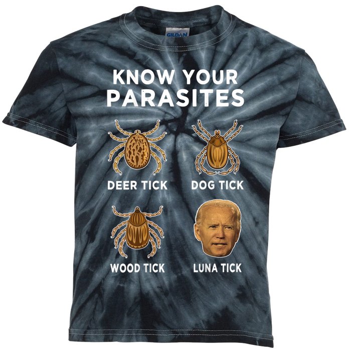 Know Your Parasites Funny Anti Joe Biden (On Back) Kids Tie-Dye T-Shirt