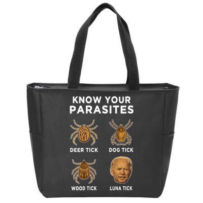 Know Your Parasites Funny Anti Joe Biden (On Back) Zip Tote Bag