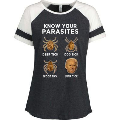 Know Your Parasites Funny Anti Joe Biden (On Back) Enza Ladies Jersey Colorblock Tee