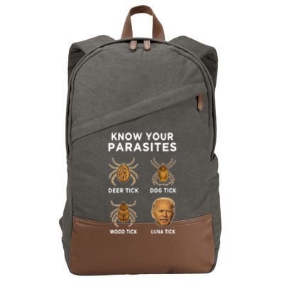 Know Your Parasites Funny Anti Joe Biden (On Back) Cotton Canvas Backpack