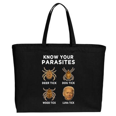 Know Your Parasites Funny Anti Joe Biden (On Back) Cotton Canvas Jumbo Tote