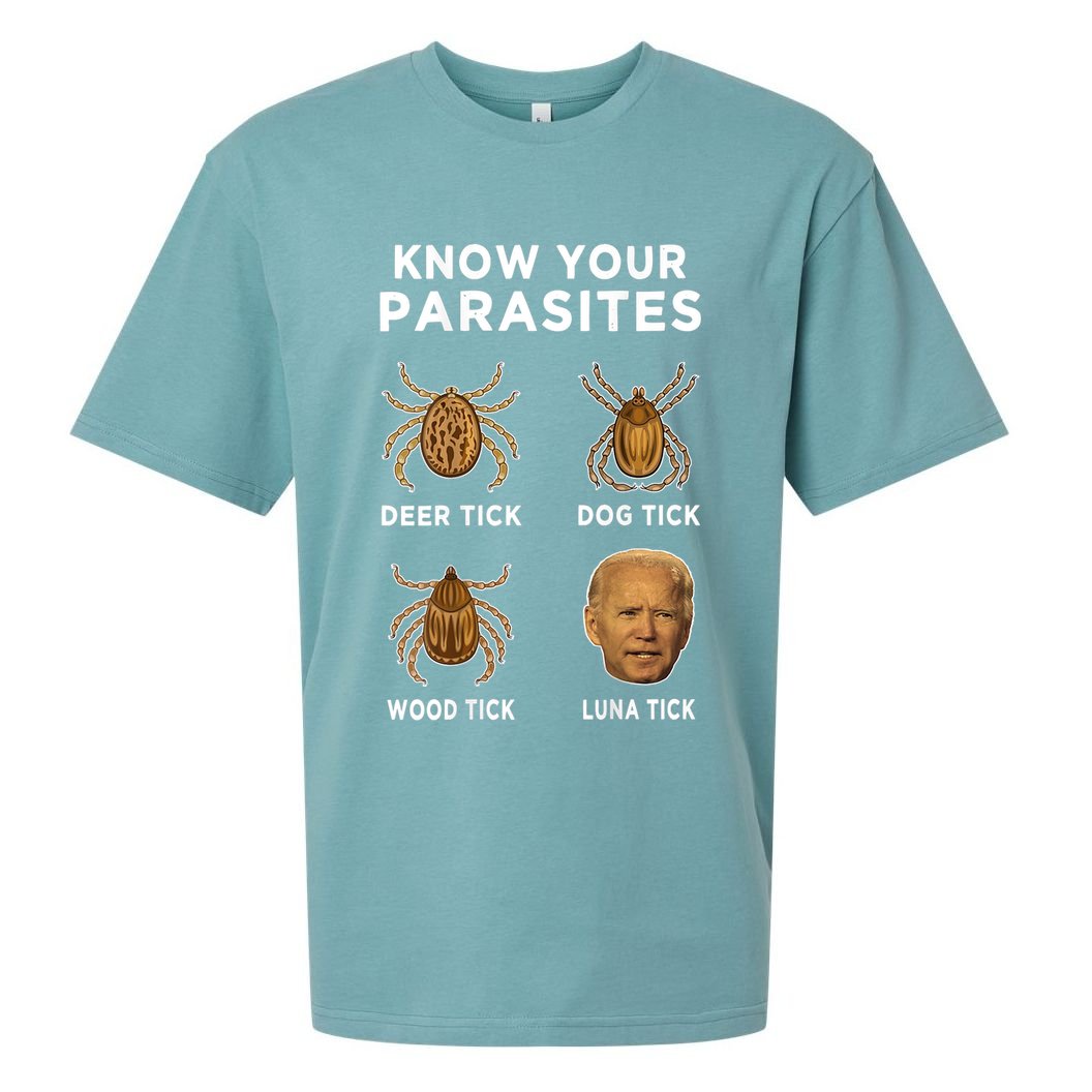 Know Your Parasites Funny Anti Joe Biden (On Back) Sueded Cloud Jersey T-Shirt