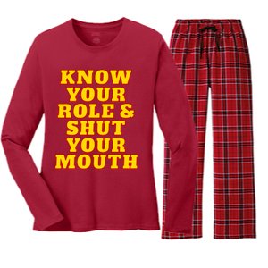 Know Your Role And Shut Your Mouth Kansas City Football Fan Women's Long Sleeve Flannel Pajama Set 