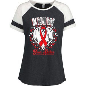 Know Your Status Aids Awareness HIV Awareness Red Ribbon Enza Ladies Jersey Colorblock Tee