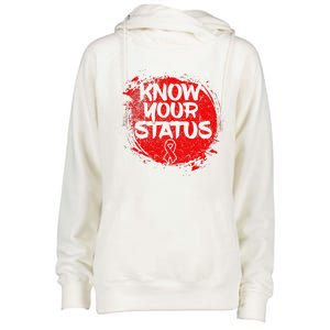 Know Your Status World Hiv Aids Awareness Day Red Ribbon Womens Funnel Neck Pullover Hood