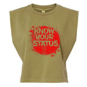 Know Your Status World Hiv Aids Awareness Day Red Ribbon Garment-Dyed Women's Muscle Tee