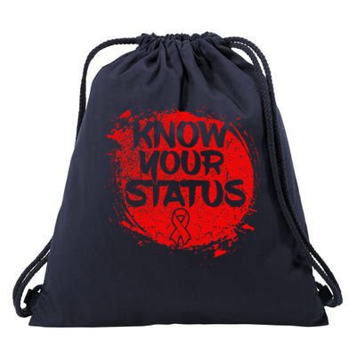 Know Your Status World Hiv Aids Awareness Day Red Ribbon Drawstring Bag