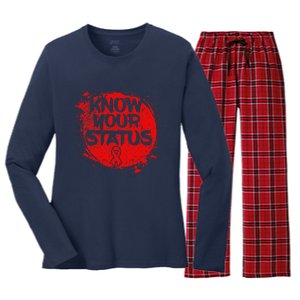 Know Your Status World Hiv Aids Awareness Day Red Ribbon Women's Long Sleeve Flannel Pajama Set 