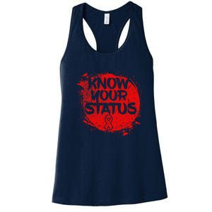 Know Your Status World Hiv Aids Awareness Day Red Ribbon Women's Racerback Tank