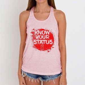 Know Your Status World Hiv Aids Awareness Day Red Ribbon Women's Knotted Racerback Tank