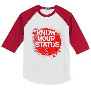 Know Your Status World Hiv Aids Awareness Day Red Ribbon Kids Colorblock Raglan Jersey