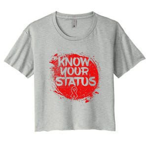 Know Your Status World Hiv Aids Awareness Day Red Ribbon Women's Crop Top Tee