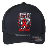 Know Your Status Red Ribbon Hiv & Aids Awareness Virus Flexfit Unipanel Trucker Cap