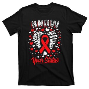 Know Your Status Red Ribbon Hiv & Aids Awareness Virus T-Shirt