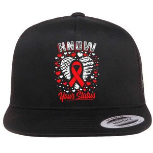 Know Your Status Red Ribbon Hiv & Aids Awareness Virus Flat Bill Trucker Hat