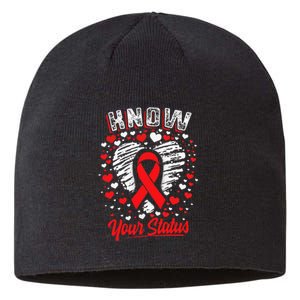 Know Your Status Red Ribbon Hiv & Aids Awareness Virus Sustainable Beanie