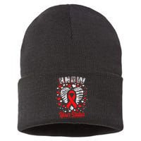 Know Your Status Red Ribbon Hiv & Aids Awareness Virus Sustainable Knit Beanie