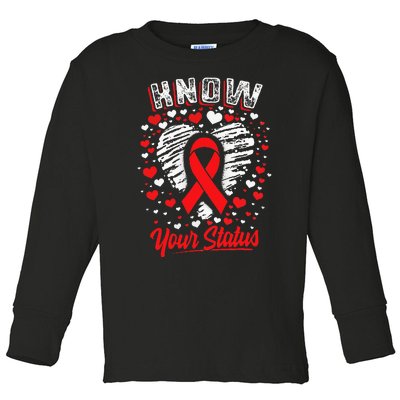 Know Your Status Red Ribbon Hiv & Aids Awareness Virus Toddler Long Sleeve Shirt