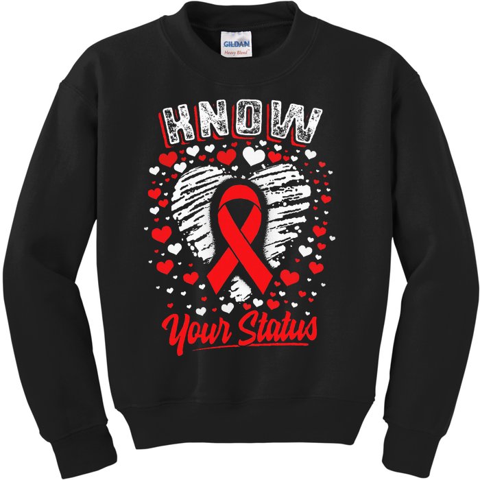 Know Your Status Red Ribbon Hiv & Aids Awareness Virus Kids Sweatshirt