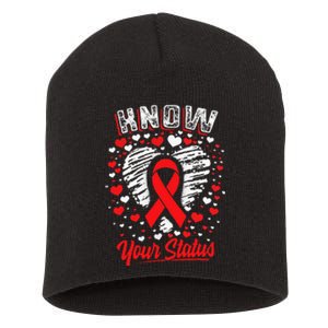 Know Your Status Red Ribbon Hiv & Aids Awareness Virus Short Acrylic Beanie