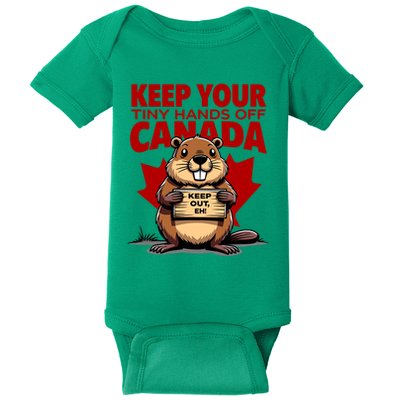 Keep Your Tiny Hands Off Canada Is Not For Sale Funny Baby Bodysuit