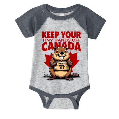 Keep Your Tiny Hands Off Canada Is Not For Sale Funny Infant Baby Jersey Bodysuit