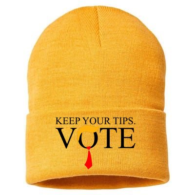 Keep Your Tips Vote Trump 2024 Im Voting Convicted Felon Sustainable Knit Beanie