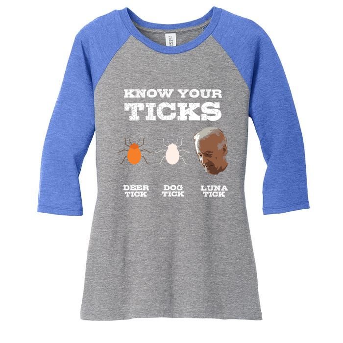 Know Your Ticks Joe Biden Gop Trump 2020 Funny Sleepy Creepy Gift Women's Tri-Blend 3/4-Sleeve Raglan Shirt