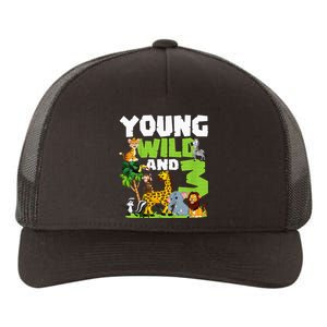 Kids Young Wild And 3 Safari Animal Themed 3rd Birthday Party Yupoong Adult 5-Panel Trucker Hat