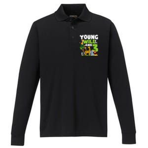 Kids Young Wild And 3 Safari Animal Themed 3rd Birthday Party Performance Long Sleeve Polo