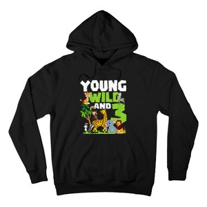 Kids Young Wild And 3 Safari Animal Themed 3rd Birthday Party Hoodie