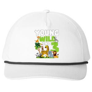 Kids Young Wild And 3 Safari Animal Themed 3rd Birthday Party Snapback Five-Panel Rope Hat