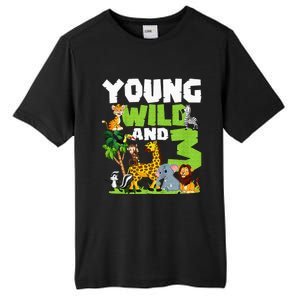 Kids Young Wild And 3 Safari Animal Themed 3rd Birthday Party Tall Fusion ChromaSoft Performance T-Shirt