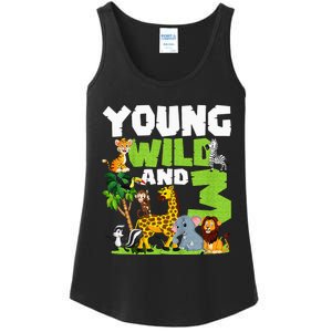 Kids Young Wild And 3 Safari Animal Themed 3rd Birthday Party Ladies Essential Tank