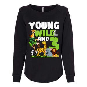 Kids Young Wild And 3 Safari Animal Themed 3rd Birthday Party Womens California Wash Sweatshirt