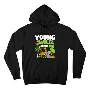 Kids Young Wild And 3 Safari Animal Themed 3rd Birthday Party Tall Hoodie