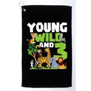 Kids Young Wild And 3 Safari Animal Themed 3rd Birthday Party Platinum Collection Golf Towel