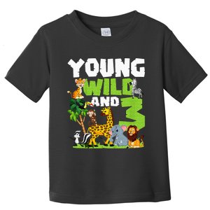 Kids Young Wild And 3 Safari Animal Themed 3rd Birthday Party Toddler T-Shirt