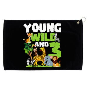 Kids Young Wild And 3 Safari Animal Themed 3rd Birthday Party Grommeted Golf Towel