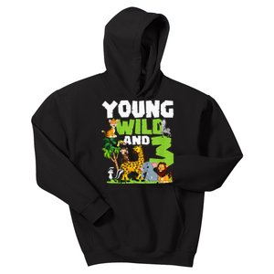 Kids Young Wild And 3 Safari Animal Themed 3rd Birthday Party Kids Hoodie