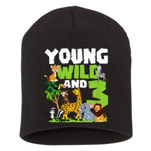 Kids Young Wild And 3 Safari Animal Themed 3rd Birthday Party Short Acrylic Beanie