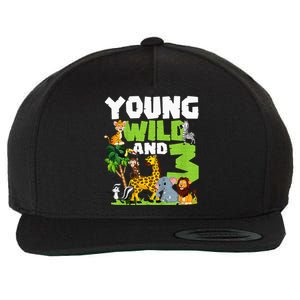 Kids Young Wild And 3 Safari Animal Themed 3rd Birthday Party Wool Snapback Cap