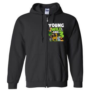 Kids Young Wild And 3 Safari Animal Themed 3rd Birthday Party Full Zip Hoodie