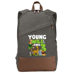 Kids Young Wild And 3 Safari Animal Themed 3rd Birthday Party Cotton Canvas Backpack