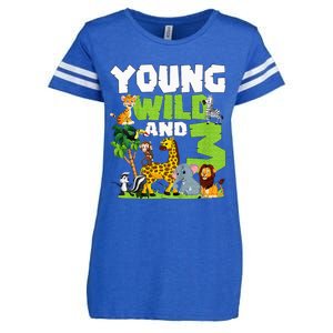 Kids Young Wild And 3 Safari Animal Themed 3rd Birthday Party Enza Ladies Jersey Football T-Shirt