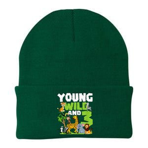 Kids Young Wild And 3 Safari Animal Themed 3rd Birthday Party Knit Cap Winter Beanie